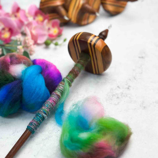 Hand Carved Indian Wood Top Whorl Drop Spindle