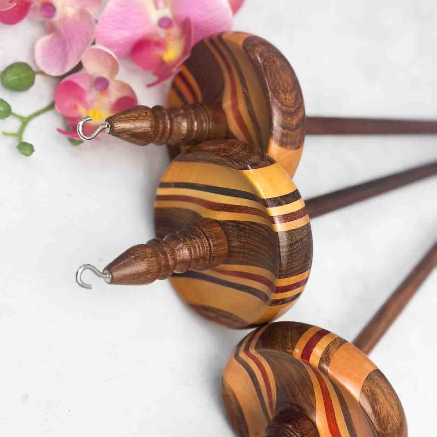 Hand Carved Indian Wood Top Whorl Drop Spindle