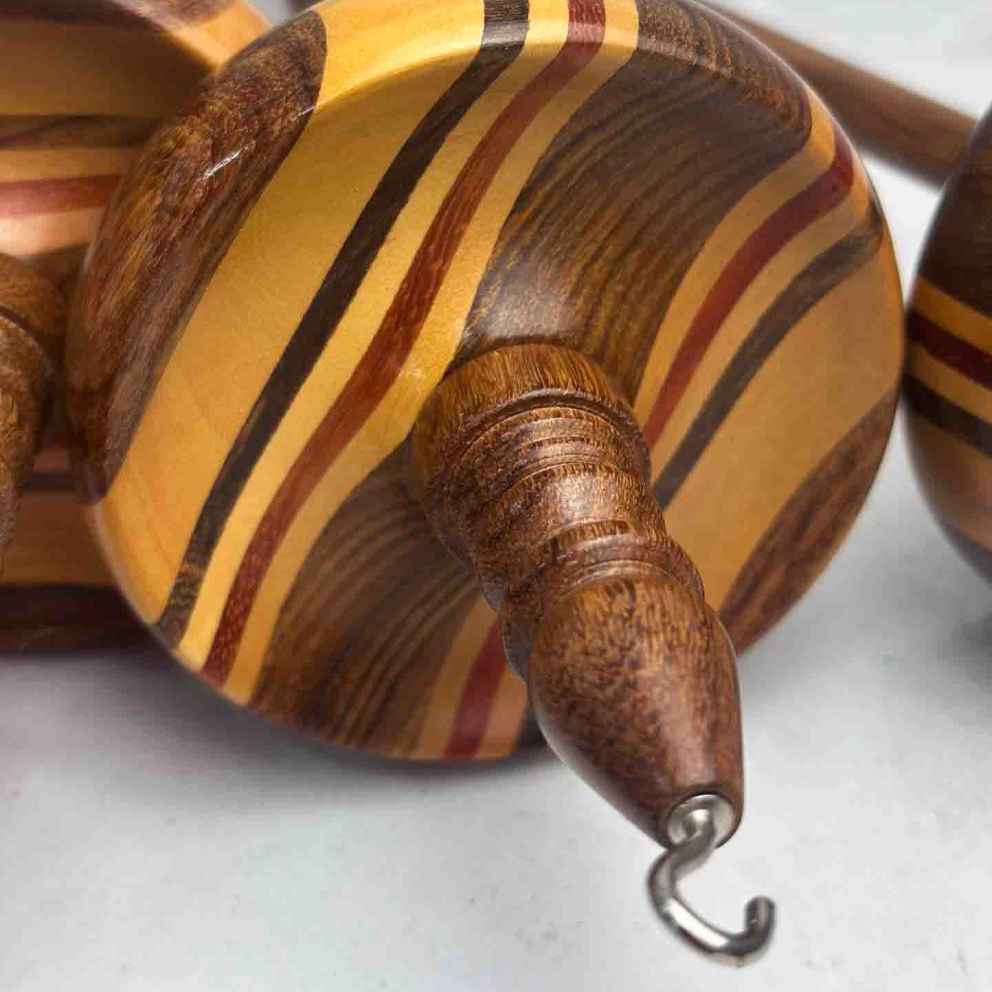 Hand Carved Indian Wood Top Whorl Drop Spindle